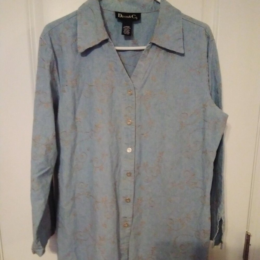 Women's Large Blue Denim & Co. Dress Shirt Top Dress